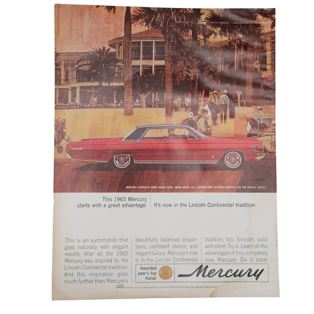 Mercury Car Magazine Advertisement Large Color 1965 Vintage Original Automobilia
